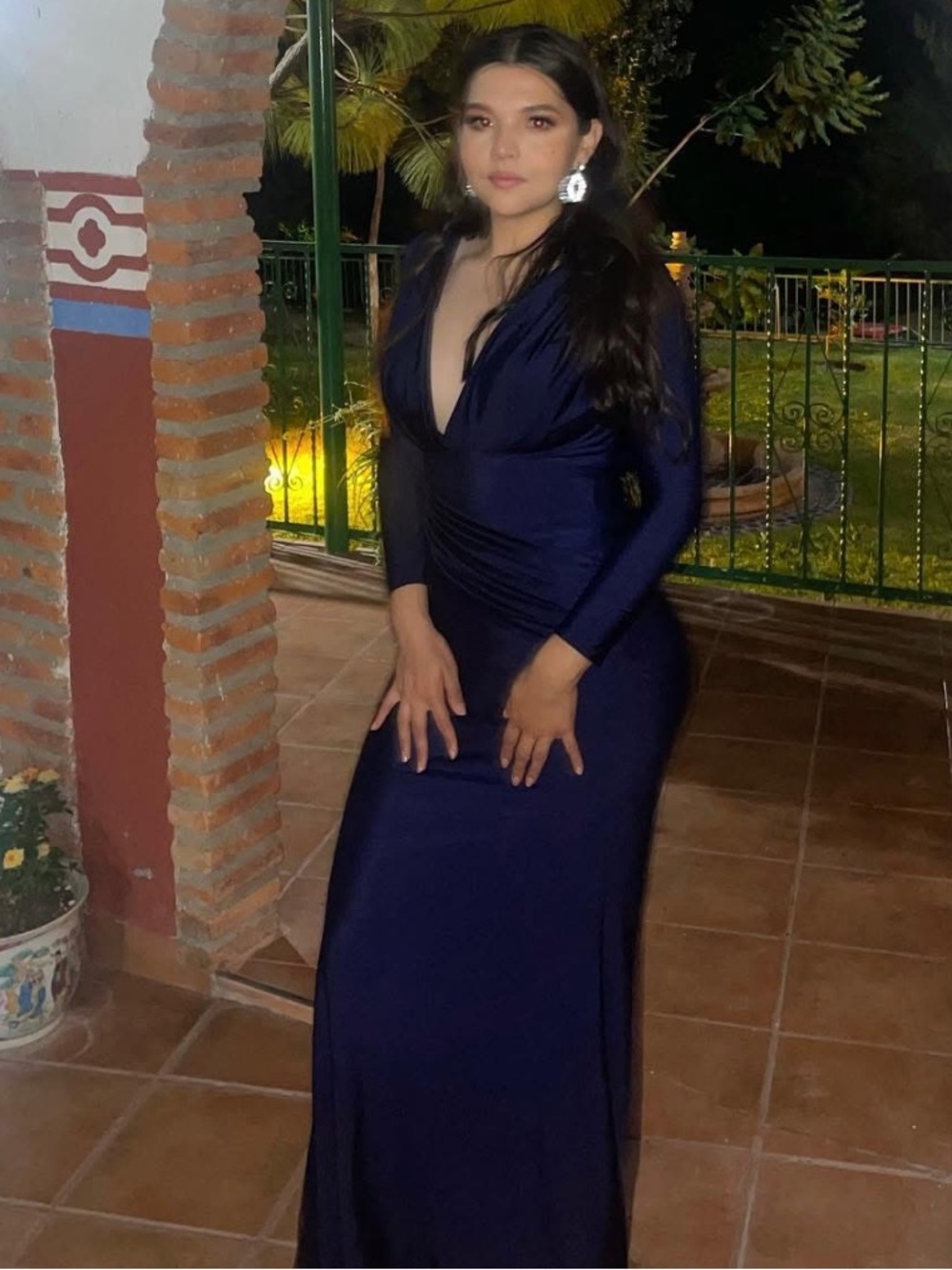 Cinderella Deep Navy Long Sleeve V-Neck Gown